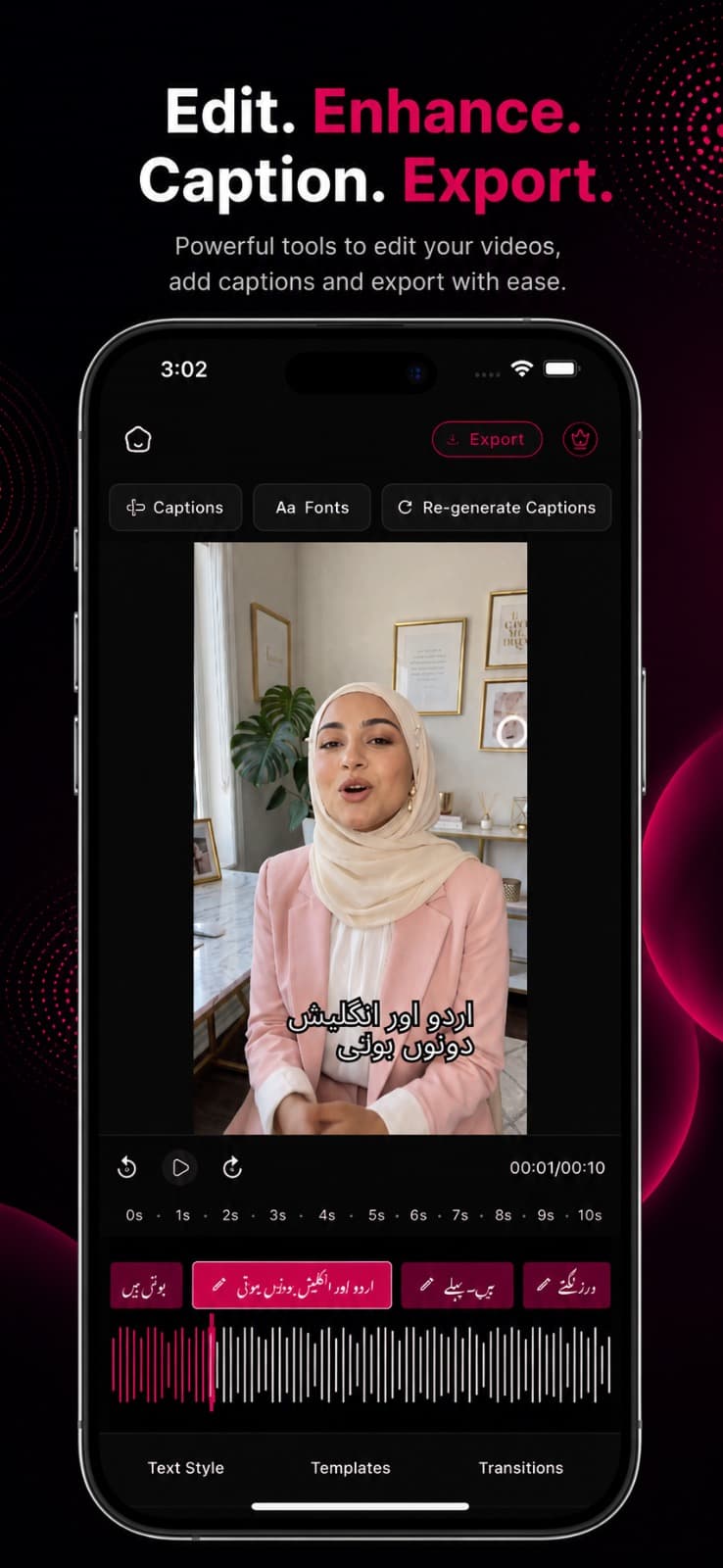 Bolti AI editor with captions, fonts, and export tools